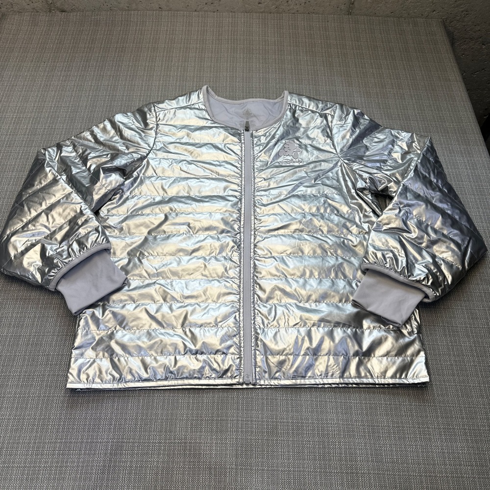 New Disney Parks runDisney Metallic Silver Puffer Jacket XL Mickey Mouse